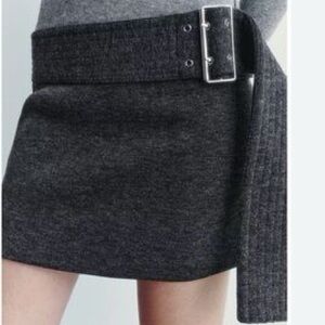 Zara Grey Wool  Mini Skirt with Belt